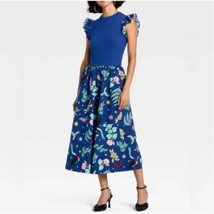 Target Latino Heritage Month Blue Ruffle Sleeve Floral Maxi A-Line Dress